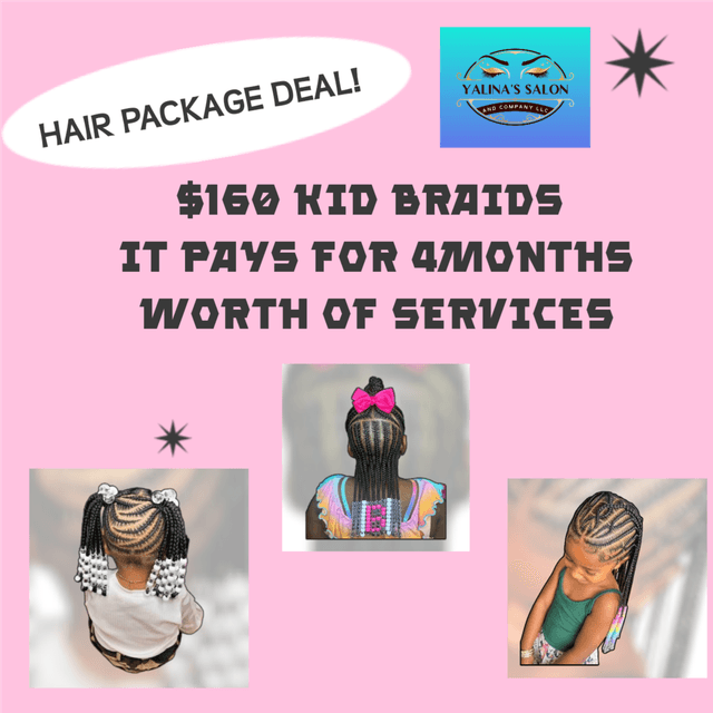 Kid braids W/O hair added at Yalina's  Salon and Company LLC in Little Rock, AR